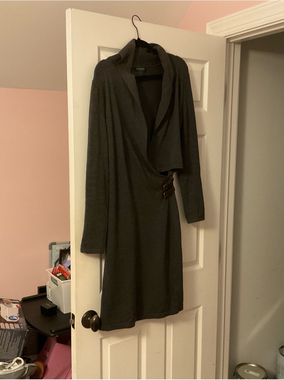 Ralph Lauren Charcoal Gray Shawl Collar Wrap Dress